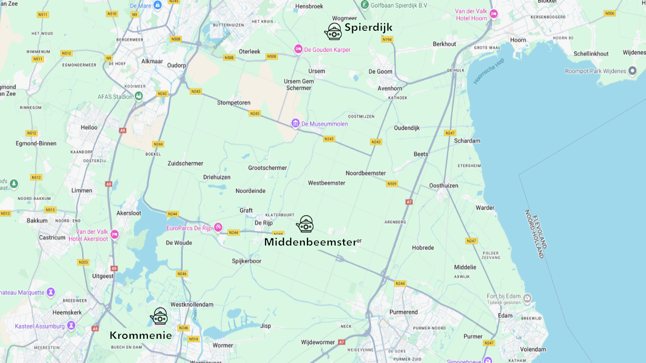 kaart BIJ MOEDERS locaties in Noord Holland